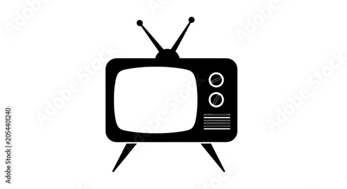 Vector illustration of vintage television icon with rabbit ear antennas on a transparent background