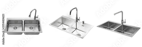 Photos Modern Stainless Steel Double Bowl Kitchen Sink Undermount Isolated PNG Asset, C