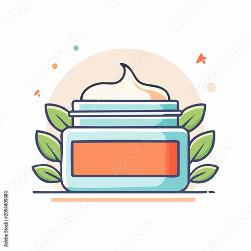 Cream jar with leaves illustration