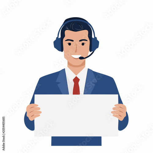 Customer Service Representative Holding Blank Sign