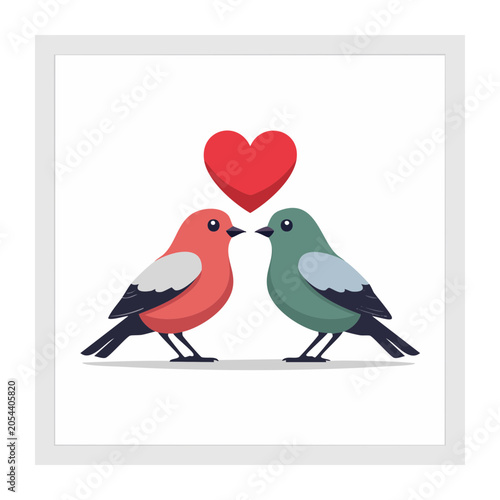 Two birds forming heart shape flat design