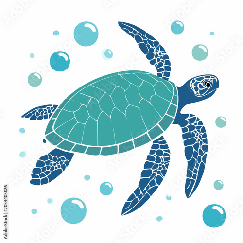 Stylized Sea Turtle Swimming with Bubbles