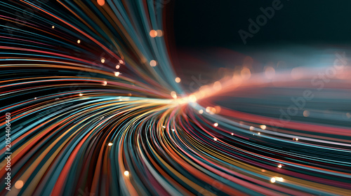 Abstract Digital Background with Vibrant Glowing Fiber Optic Lines.