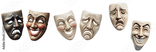 Fotografie Classic Comedy and Tragedy Theater Masks Isolated PNG Asset, Ancient Greek Drama