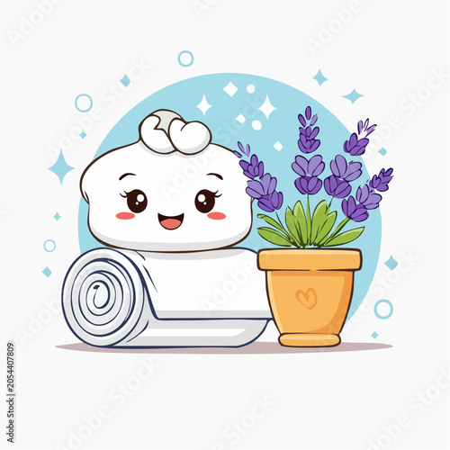 Cute Kawaii Bandage Character with Lavender Plant