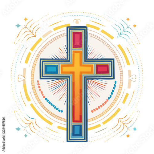 Flat design cross symbol with decorative circle