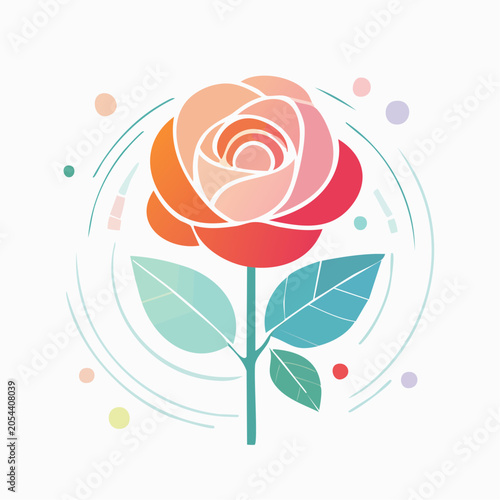Stylized Rose Illustration with Abstract Elements