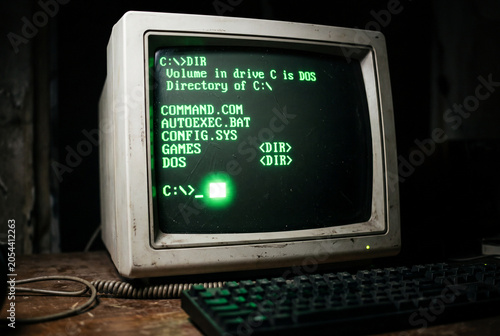 old computer monitor with green screen