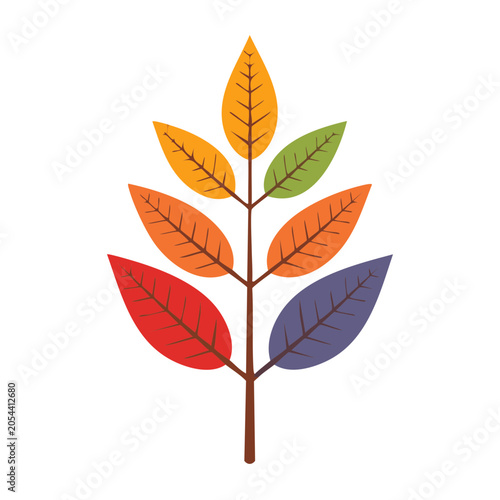 Autumn Leaves Branch Flat Design Vector