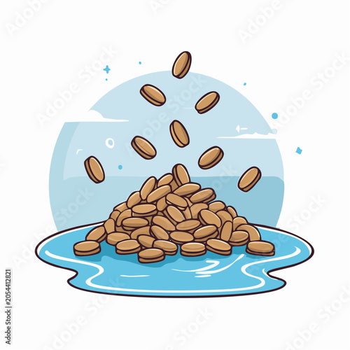 Pile of Brown Oval Pills Falling into Water