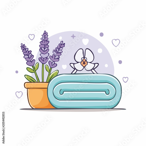 Spa and Relaxation Elements: Lavender, Orchid, and Rolled Towel