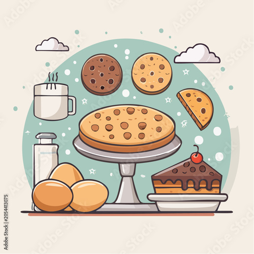 Baking Ingredients and Desserts Illustration
