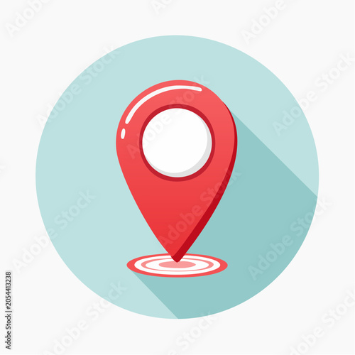 Red Map Pin Icon with Long Shadow