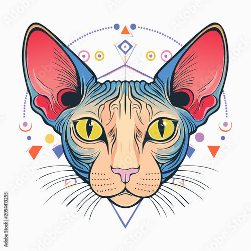 Sphynx Cat Head with Geometric Ornaments