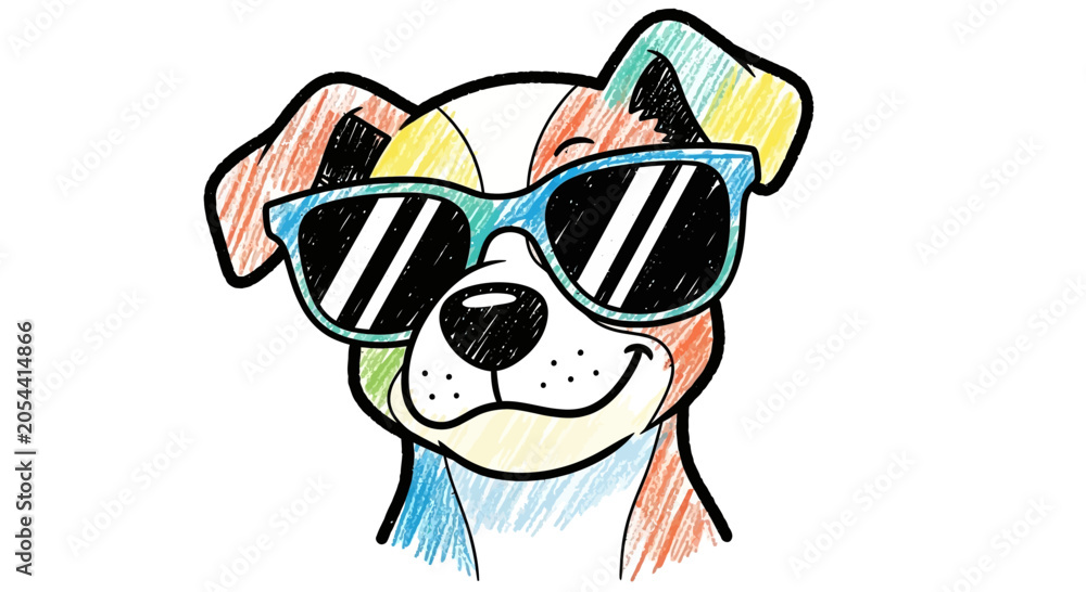Naklejka premium Cool Dog Portrait with Sunglasses Sketch Illustration