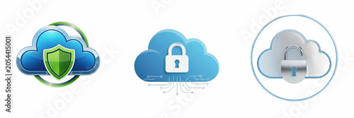 Isolated Cloud Security PNG Set, Digital Network Data Privacy Lock Symbol Transparent Background, Modern Technological Cloud Computing Safety Asset, Creative Web Internet Protection Graphic Cutout
