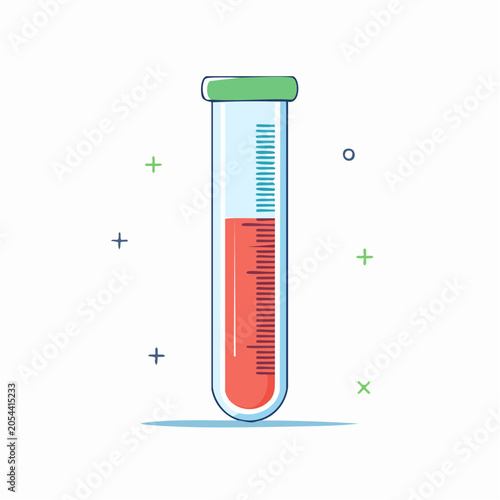Test Tube with Red Liquid and Measurement Markings