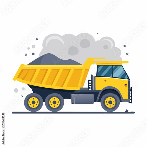 Yellow dump truck carrying coal