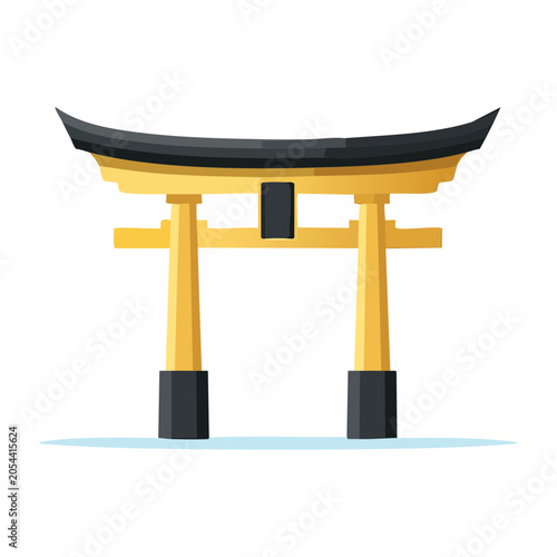Yellow Torii Gate Flat Vector Illustration