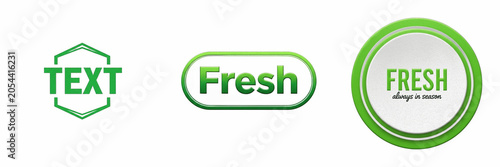 Isolated Fresh Label Icon PNG Set, Green Eco Friendly Healthy Organic Food Badge Transparent Background, Modern Grocery Retail Quality Guarantee Symbol Asset, Minimalist Fresh Text Sticker Graphic Cut