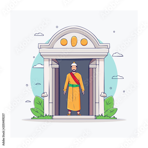 Man in Traditional Clothing Standing in Doorway