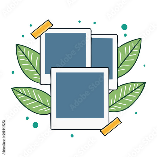 Photos with leaves and tape flat design