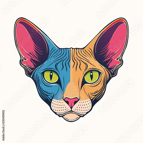 Stylized Sphynx Cat Face with Vibrant Colors