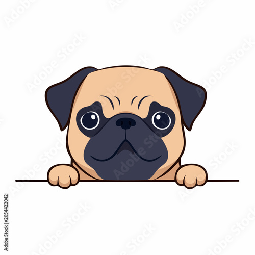 Cute Pug Peeking Over a Surface