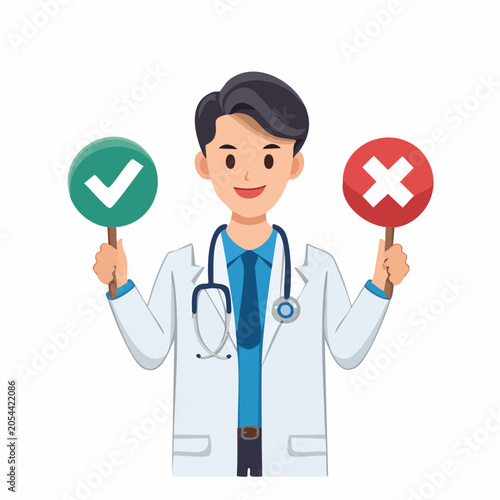 Doctor Holding Check and Cross Signs