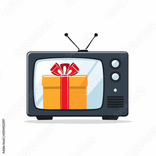 Gift Box Displayed on Vintage Television Screen