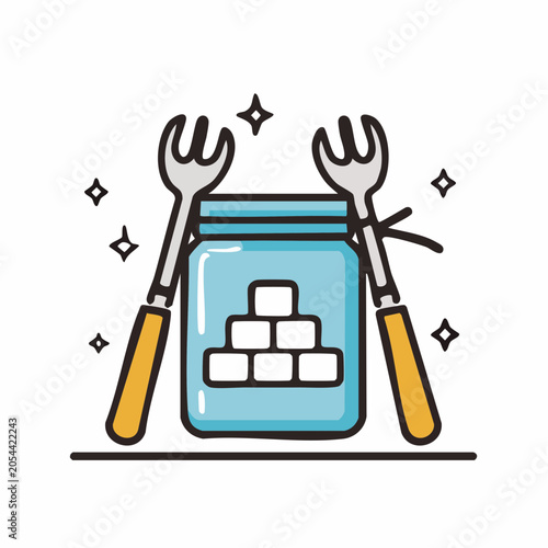 Jar of Sugar Cubes with Serving Utensils