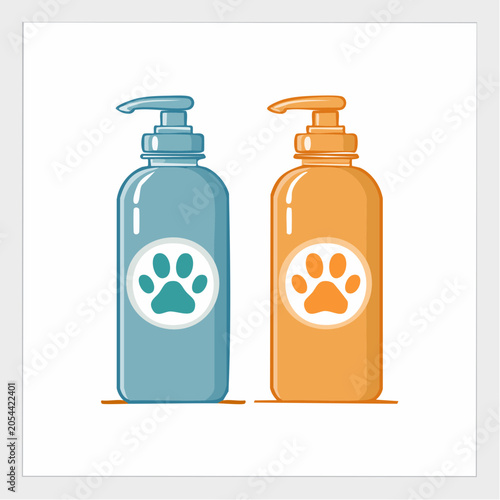Two bottles of pet shampoo with paw prints