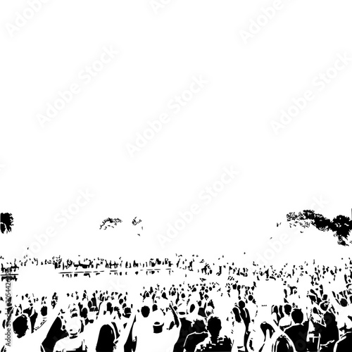 Large Crowd Gathering Silhouette, Festival Audience, Outdoor Event