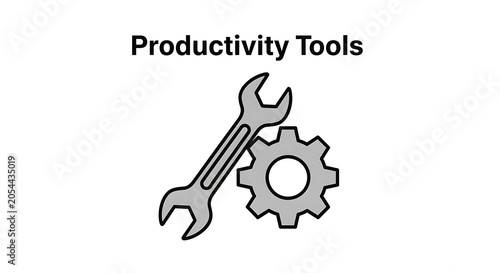 Wrench and gear symbols represent technical support and maintenance tasks for corporate efficiency.
