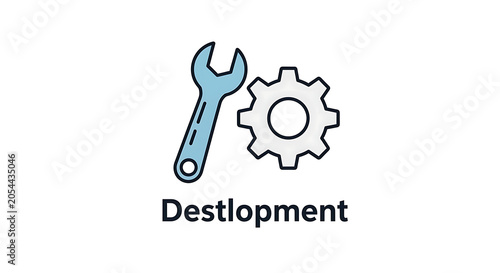 Wrench and gear icon symbolizes the technical process of development and industrial maintenance.