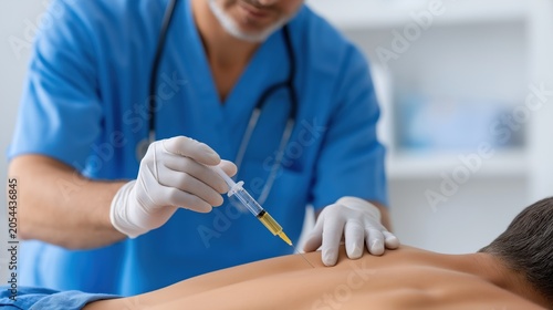 Medical Professional Performing Back Injection for Chronic Pain Management