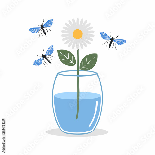 Mosquitoes Swarming a Daisy in a Vase