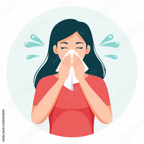 Woman blowing her nose with a tissue