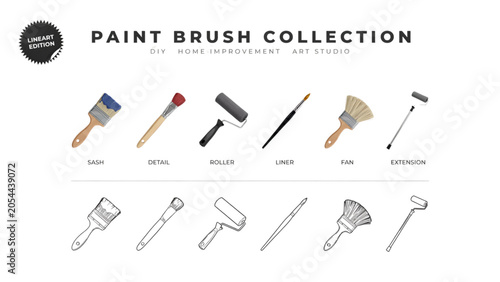 Photos Assorted paint brush collection set for artistic painting and crafting Vector