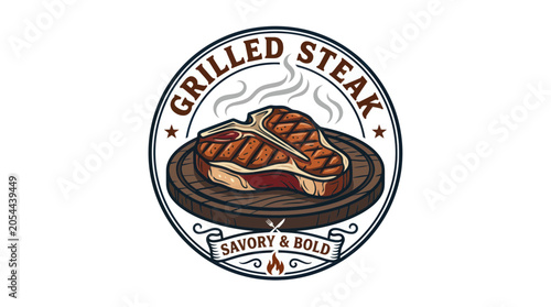 Slika na platnu Vintage grilled steak badge with savory and bold text