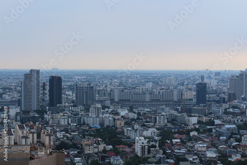 Canvastavla Expansive cityscape with modern skyscrapers and dense urban sprawl under a hazy