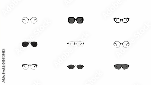 Fotografie Set of stylish black and white sunglasses and eyewear icons in minimalist vector