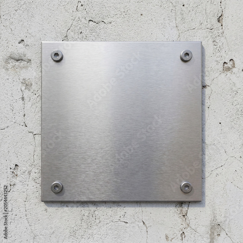 Brushed Metal Square Sign Mockup on Concrete Wall