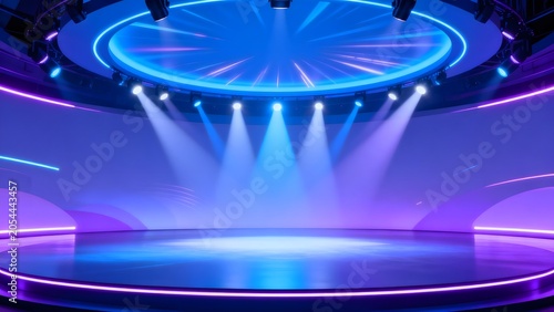 Empty stage with blue and purple lights
