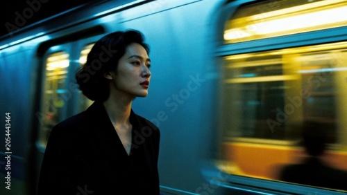 Woman standing near moving train