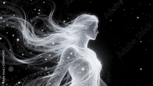 Glowing ethereal woman in starry space