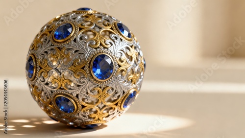 Ornate jeweled spherical ornament