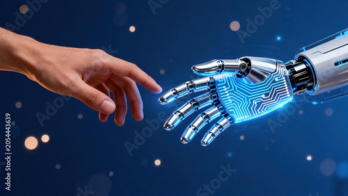 Human hand and robotic hand reaching
