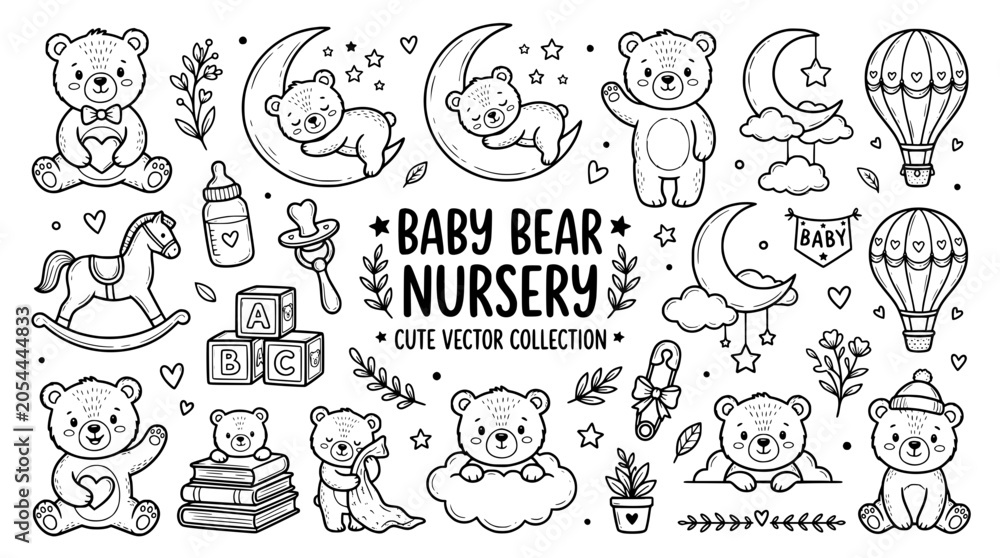 Obraz premium Baby bear nursery cute vector collection