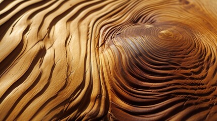 Intricate close-up of flowing golden wood grain patterns and rings